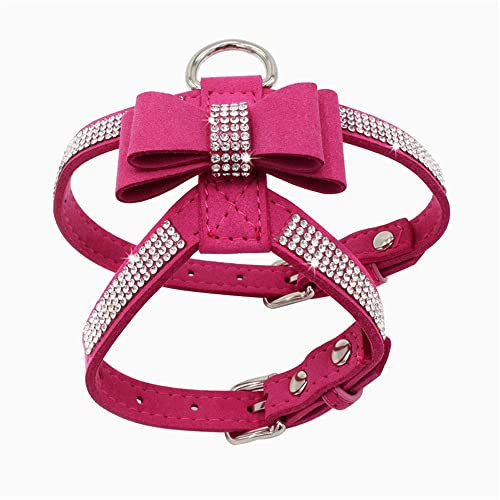 Harnais pour chien et chat avec strass et nœud papillon - Joli diamant étincelant pour petit animal de compagnie Yorkshire, chihuahua, rose, taille S