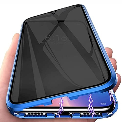 PingGoo Privacy Magnetische Hülle für Samsung Galaxy S10, Anti Peep Magnetic Schutzhülle Case Cover,9H Gehärtetes Glas,Privacy Display Protector Metallrahmen Anti Spy Case Cover, Blau