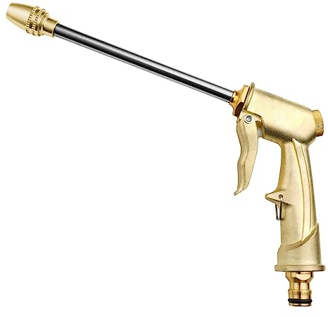 OFFCUP Pistola da Giardino in Metallo, Pistola Spray ad Alta Pressione, Pistola Irrigazione Giardino, 4 modalità Pistola Alta Pressione Professionale per Auto e Animali Domestici Lavare（Oro）
