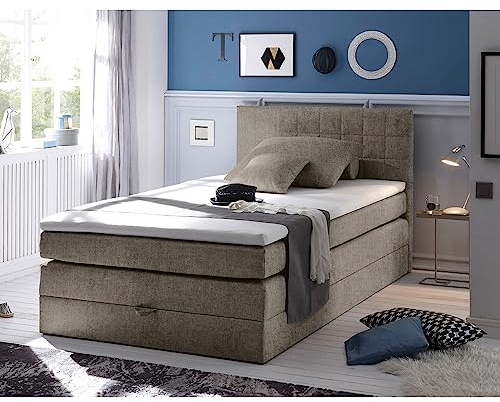Lomadox Boxspringbett 120x200cm mit Bettkasten | Jugendbett in Schlamm