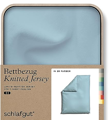 schlafgut Knitted Jersey Bettwäsche 135x200 cm Bio-Baumwolle, Blue Light | Bettbezug, Deckenbezug, Blau, Jersey, mit Elasthan, faltenfrei, bügelfrei, OEKO-TEX