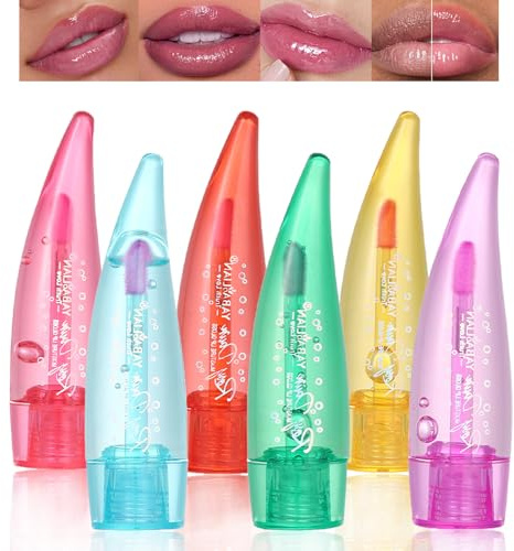 Mrettick 6pcs Aloe Vera Lip Gloss, Long Lasting Nutritious Lip Balm Moisturizing Aloe Vera Lip Oil, Color Changing Lipstick Tinted Lip Balm Set，Diamond Glitter Lip Gloss