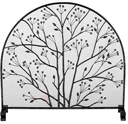 Spark Guard Kamingitter, Türpaneel, Eisenbogen-Kamingitter, dekorativer Feuerschutz aus Metall für den Außenbereich für Kamin und Ofen – 91,9 x 89,9 cm (B). Sehnsucht nach Vision