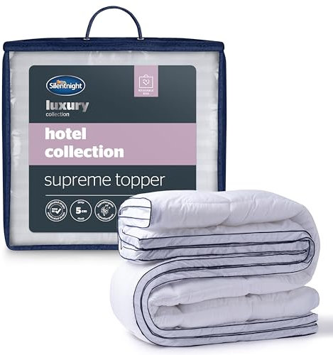 Silentnight Hotel Collection Mattress Topper Double Bed - Luxury Soft Silky Comfortable 5cm Thick Deep Mattress Protector Pad Cover with Deep Fit Elasticated Straps - Double - 190x135cm