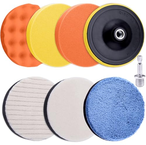 SIQUK 8 Stück Polierschwämme Auto Polierpads 150mm Polierschwämme Pads Autoschaum Polierpad Schaumpolierpads Polieraufsatz mit M14 Bohreradapter für Bohrer