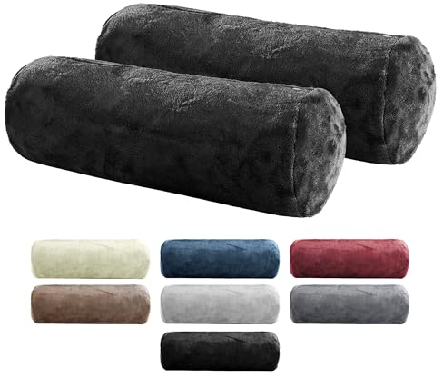 BaSaTex 2er Pack Nackenrolle Kissenbezug 15x40 Cashmere Touch | Nackenrollenhülle Öko-Tex Zertifiziert | 100% Mikrofaser Plüsch | Farbe: Schwarz