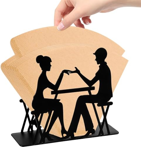 RUNEAY Serviettenhalter & Kaffeefilterhalter - Edelstahl, Schwarz, Hohl - Aufbewahrung für Servietten & Kaffeefilter - Ideal für Tischdeko, Wohnzimmer, Esszimmer, Bar, Café, Hotel