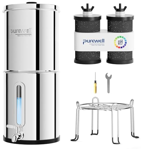 Purewell Filtre à Eau par Gravité 8,5L - Système de Filtration Familial avec Charbon Actif - Purificateur d'Eau pour Robinet et Eau de Pluie - Technologie Ultrafiltration - Grande Capacité