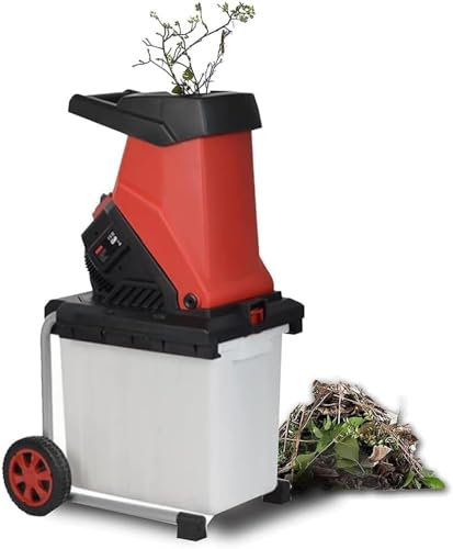 MNBVH Garden Branch Shredder, 2500W Powerful Electric Wood Chipper Mulcher, Max.40mm Cutting Capacity, 50L Collection Box, With Transport Wheel