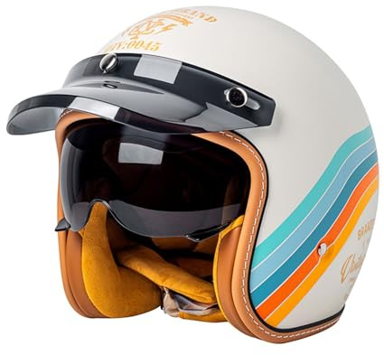 Retro 3/4 Motorrad Helm Jethelm Vintage-Roller-Helm, DOT/ECE-Zertifizierter Retro-Motorradhelm Mit Offenem Gesicht Für Damen Und Herren, Leichter Moped-Helm