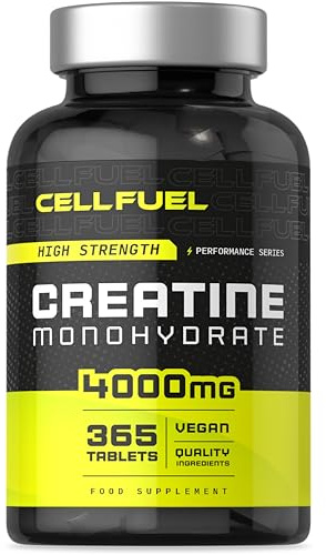 Creatine Monohydrate Tablets 4000mg | 365 Vegan Pills | High Strength Supplement for Women and Men | by CELLFUEL