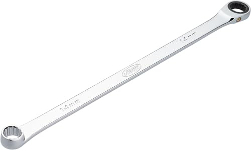 ViGOR Ratschen-Ringschlüssel V7031-14, extra lang, 14 mm SW, 337 mm Länge, 72 Zähne, verchromt und poliert, für größere Kraftübertragung, schlanke Bauform