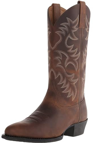 Cowboystiefel Für Männer - Westernstiefel Herren Cowboystiefel Mit Spitzer Zehe | Pull-On Stiefel | Bestickt | Für Arbeit, Reiten,Braun,44 EU