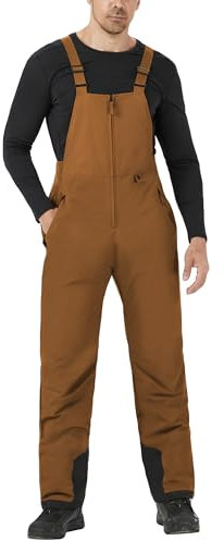 WULFUL Isolierte Herren-Schnee-Lätzchen, wasserdicht, Winter-Skihose, Snowboard-Overall, Braun, S