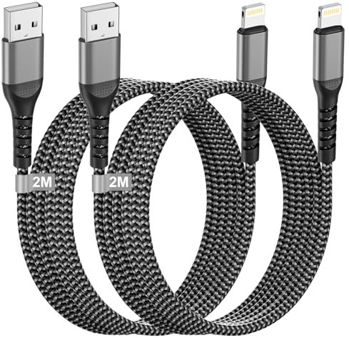 2 cavi di ricarica per iPhone 2M [certificato Apple MFi], cavo USB per iPhone ricarica rapida nylon intrecciato cavo Lightning USB cavo caricatore iPad per Apple iPhone 14 13 12 11 Pro Max XS XR X 8 7