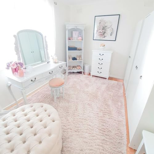 Super Soft Shaggy Light Pink Bedroom Rug Luxury High Pile Fluffy Living Room Area Rugs Childrens Room Nursery Modern Durable Thick Plush Carpet Shag Blush Comfort Hallway Rugs 120cm x 170cm