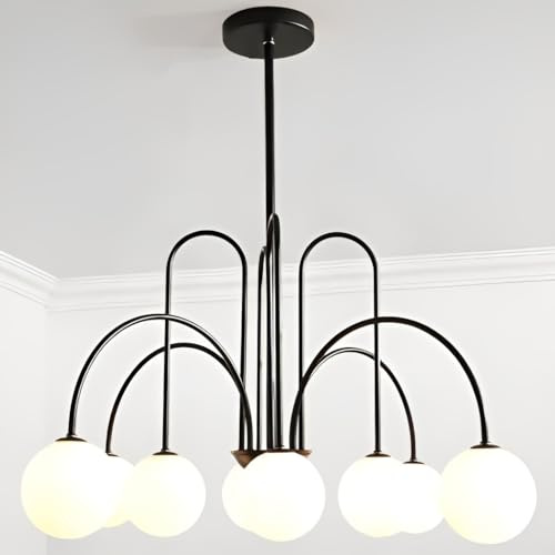 Sedtonmu Modern Kronleuchter Kugel Glas Kronleuchter Led Pendelleuchte Dimmbar Hoehenverstellbar 4/6/8 Köpfe,Schwarz,8 Heads