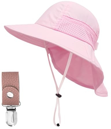 ZGDEIWGF 1 fiskehatt för barn, 1 hattklämma, flicksolhatt, utomhus-barnsolhatt, sommarfiskarhatt, ROSA, S/M
