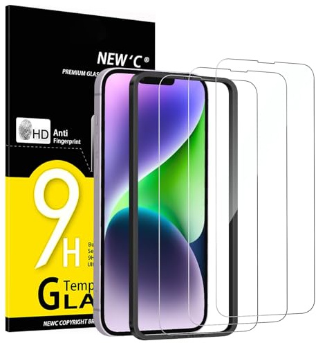 NEW'C 3 Pack Designed for iPhone 14 Plus, iPhone 13 Pro Max Screen Protector (6.7 inches), Enhanced Tempered Glass Protection with easy installation tool included,Case Friendly Ultra Resistant