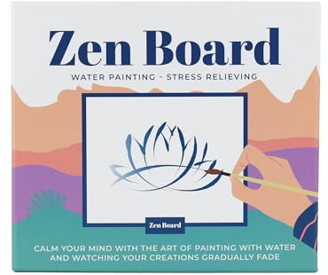 Gift Republic Zen Board Mindfulness Water Painting Set Wooden Painting Board, Stand, Ceramic Bowl, Brush & 20 Mindfulness Cards Stress Relief Self-Care Gift for Relaxation & Wellness