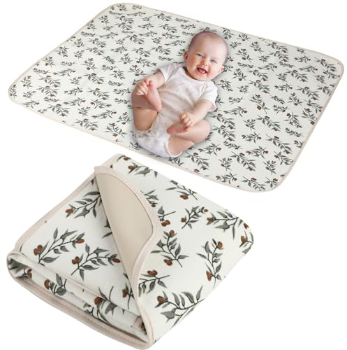 Skötbädd för blöjbyte, 50 cm x 65 cm vattentäta skötdynor med 100 % muslin bomull framtopp och baksida i läder, mjuk och absorberande bärbar skötmatta för resor, skötstation