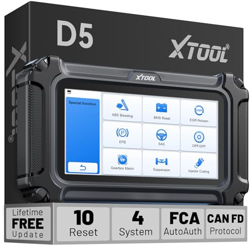 XTOOL D5 Car Code Reader and Reset Tool, Engine ABS SRS Transmission Car Diagnostic Tool with EPB Service, ABS Bleed, Throttle Relearn, Clear Check Engine Light Code Reader with 10 Resets, Free Update