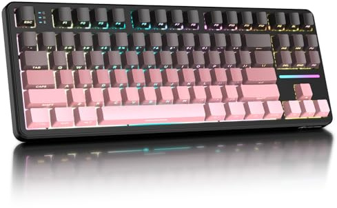ATTACK SHARK X87 Seitlich Graviert RGB Drahtlos Mechanische Gaming-Tastatur | BT5.0/2.4G/USB-C, Hot-Swap, Gasket 80% Design und PBT-Tastenkappen, Vorgeschmierter Linearer Switch, für PC/MAC-Schwarz Rosa