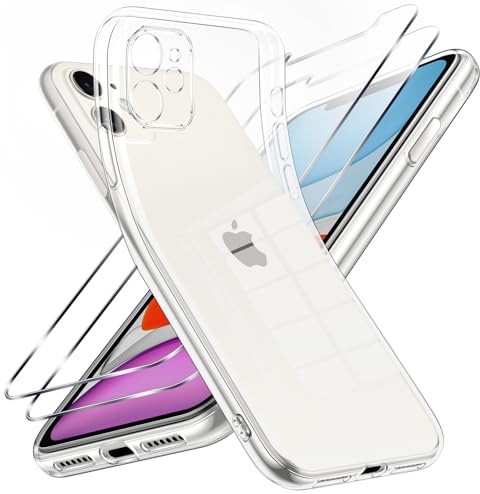 Viojrlra Chiaro Cover per iPhone 11 con 2 Pezzi Pellicola Vetro Temperato, Anti Ingiallimento Antiurto Anti-Graffio, Silicone TPU Protettiva Case per iPhone 11, Trasparente