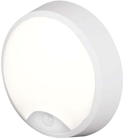 4lite Pylus Outdoor Round Wall Light (White) 1100lm Motion Sensor Bulkhead IP54 LED Integrated Exterior Light - 4L2/3215/PIR - 4Yr Guarantee