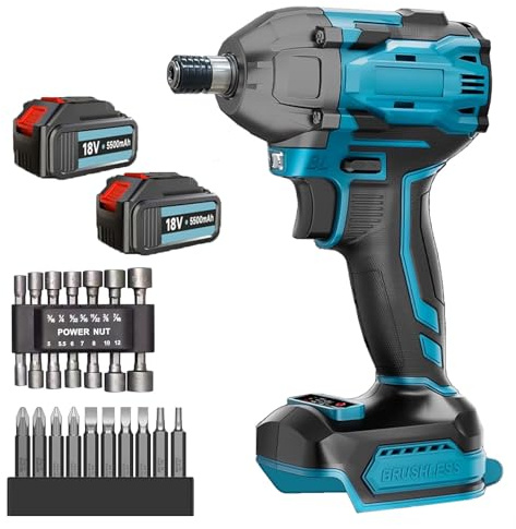 ANUPTTA Akku Schlagschrauber, Ersetzen für Makita 18v mit 2x5500mAh Akkus, Brushless Drehmoment 350Nm Elektrowerkzeug, Akkuschrauber Bohrschrauber Mit 24PCS Bohrer für Haus und Garten DIY