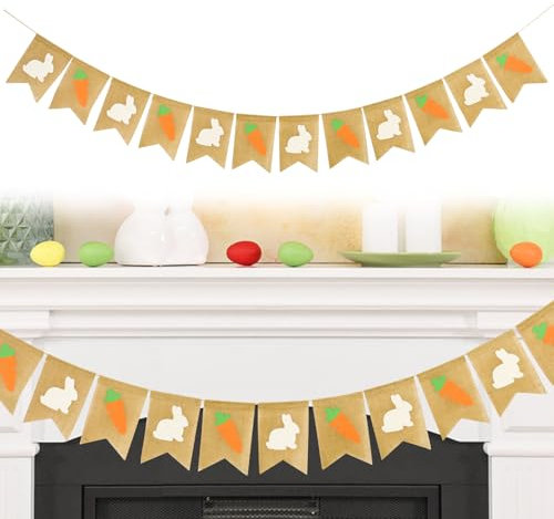 3.5m Easter Burlap Banner, Happy Easter Banner Burlap Bunting Easter Bunting Decorations Easter Bunny Bunting Rabbit Banner Carrot Banner Easter Garlands Bunny for Home Easter Party Decor Supplies