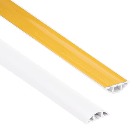 Quest Canaleta para Cables Autoadhesiva, Pasacables de Suelo de PVC - Ancho 40 mm - Guía de Cables para el Suelo, Protección Antitropiezos - Cubrecables con 3 Canales - Blanco