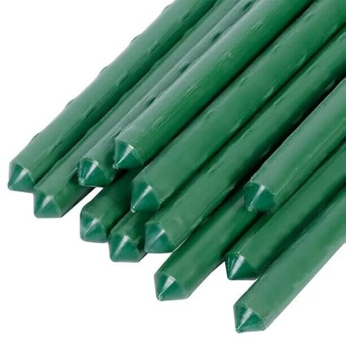 Green Garden Plant Stakes, Garden Canes Plastic Coated Steel Tube Garden Stakes, Plant Support Sticks with Plant Ties, Vine Support Stakes for Flowers Vegetable, 8mm x 78cm (10 Pack)