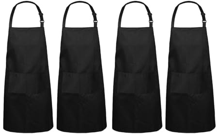Parthan 4 Stück Kochschürze Herren, Schwarze Köche Schürze, Verstellbare Schürze für Männer und Frauen, Schürze mit Tasche für Hausmannskost, Backen Garten BBQ, Kochschürze(Black)