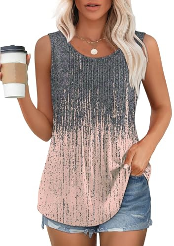 Chicrise Tshirt Damen Sommer Ärmellos Floralen Bluse Rundhals Falten Tanktops Lässige Leicht Mehrfarbig Mittel 38-40