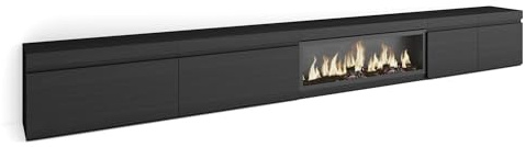 Skraut Home | Mueble TV | Televisión | Muebles de salón, almacenaje | 368x45x35 | Chimenea eléctrica XXL | Estilo Moderno | Negro
