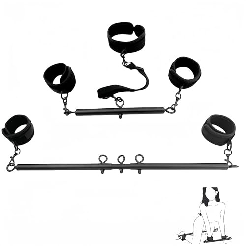 Barra separadora para sexo, 2 piezas, juguetes de sujeción con collar para el cuello, tobillo y muñeca para mujeres, juego de bondage BDSM para parejas, SM, juego sexual, 22-36 pulgadas (negro)