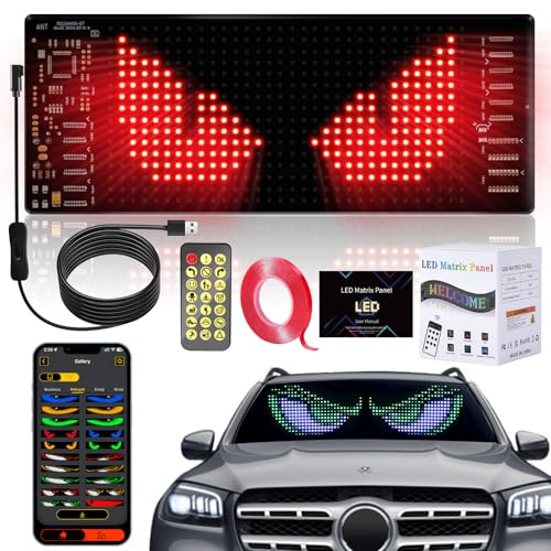 Aragallant LED Augen für LKW, Eyes Light For Cars, Programmierbar Led Laufschrift Led Anzeige, Augen Teufelsaugen-Lichter für Autos, LKW, Smart App Bluetooth(16 * 64)