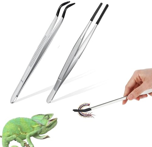 DWFEYOI Stück Gerade Pinzette Und Gebogene Spitze Pinzette Lange Futterzange mit Gummispitze Gerade für Wasserpflanze Zange Pflanzenpinzette Gartenarbeiten,Aquarium Pinzette Edelstahl