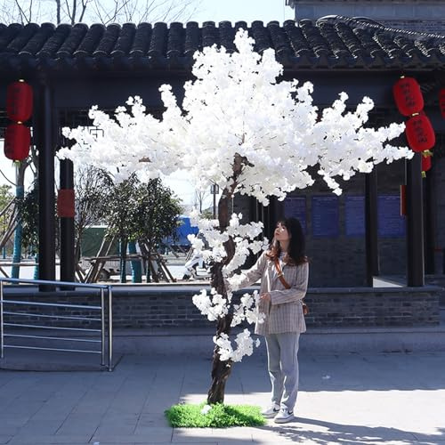 Simulation Cerisier Grands Arbres de Fleurs de Cerisier artificiels Blanc Faux Arbre à souhaits décoration intérieure de fenêtre d'hôtel de Style Japonais(1.5m)
