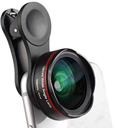 Qukaim Objectif d'appareil photo 5K Ultra HD pour smartphone, grand angle 128° 18 mm et objectif macro 15x, distorsion avec clip universel, compatible avec les smartphones