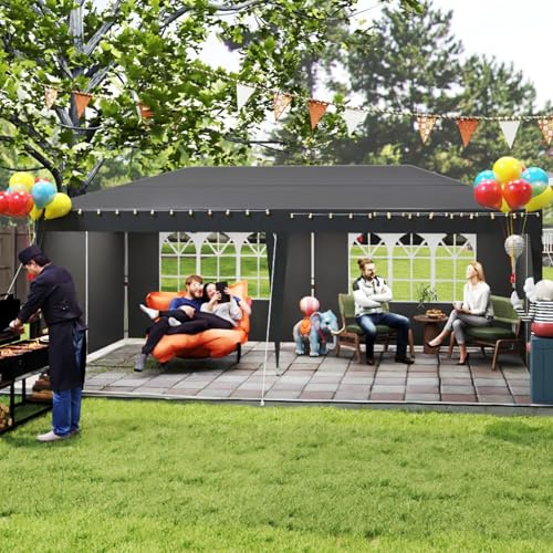 Aufun Pavillon Faltbar 3x6m, Faltpavillon Wasserdicht Sonnenschutz Stabil mit 6 Seitenteilen & Dach aus Oxford, Partyzelt Pop Up Camping Pavillon Gartenzelt für Party, Festival, Hochzeit, Schwarz