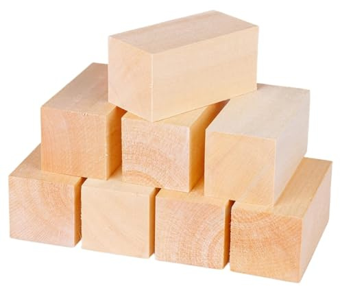 UBOHUZ Taco De Madera De Tilo Juego de 8 Bloques de Tallado de Madera de Tilo, Grandes Bloques de Tallado de Madera for niños, Adultos, Principiantes o Expertos. para Tallar