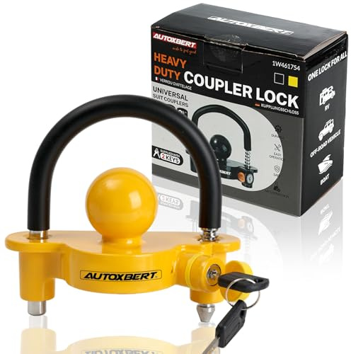 AUTOXBERT Anhängerschloss Diebstahlsicherung Anhänger Schloss für Gängige Anhängerkupplung Diebstahlschutz Anhänger Sicherung inkl. 2 Schlüssel, Gummischutz, Abdeckkappe