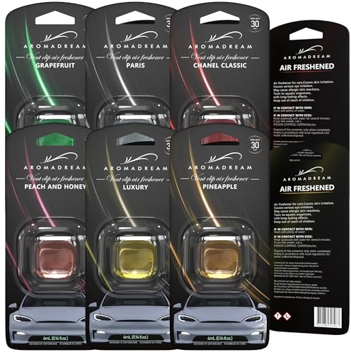 Autoduft 6er-Set – Flüssiger Auto Lufterfrischer, auslaufsicher & langanhaltend – Channel Classic, Pineapple, Grapefruit, Paris, Luxury, Peach & Honey – für Auto Duft Innenraum & autoparfüm Erlebnis