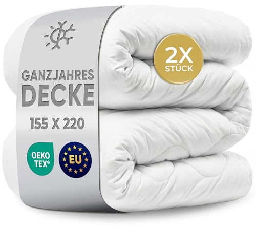 LILENO HOME Bettdecke 155x220 Ganzjahresdecke (2er Set) | 95°C waschbar, | Sanitized & Oeko-Tex Decke 155x220 | Allergikerfreundlich, Geräuscharm & Wolkenweich | Mikrofaser Blanket Made in EU