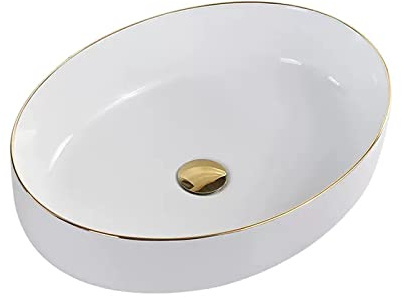 PUFAHAU Lavabo De Tocador Lavabo De Baño Lavabo De Cerámica Blanca Ovalado Lavabo De Baño sobre Encimera con Desagüe Emergente Lavabo De Tocador Lavabo De Baño sobre Encimera