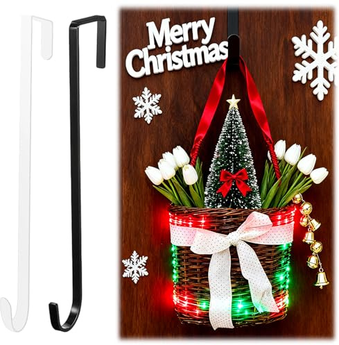 2Pcs Wreath Hanger for Front Door, Wreath Hook, Door Wreath Hanger 30Cm(11.8 Inches Length), Wreath Door Hangers for Christmas Home Office Wall Wedding Wreath Display(Black, White)