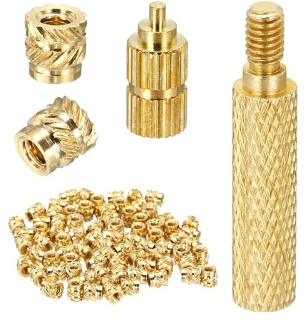 sourcing map 80 Set M2 Wärmegewindeeinsätze mit Lötspitze, 3,5 mm Außendurchmesser, 4 mm Höhe, Messing-Mutterstangeneinsätze gerändelt für 3D-Druckkomponenten, Kunststoffteil