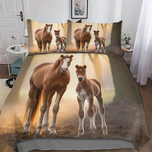AASWDDS Cheval Parure De Lit - Microfibre 3 Pièces Housse De Couette Douce - Linge De Lits avec Taies d'oreiller pour Enfants Adultes King(220x240cm)